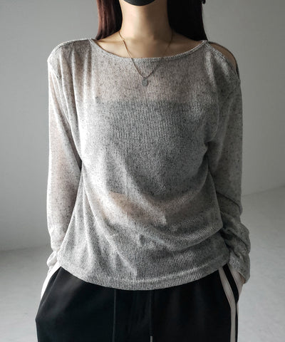 【 ３color 】カットアウトショルダールーズシアートップス ／ cutout shoulder loose sheer tops