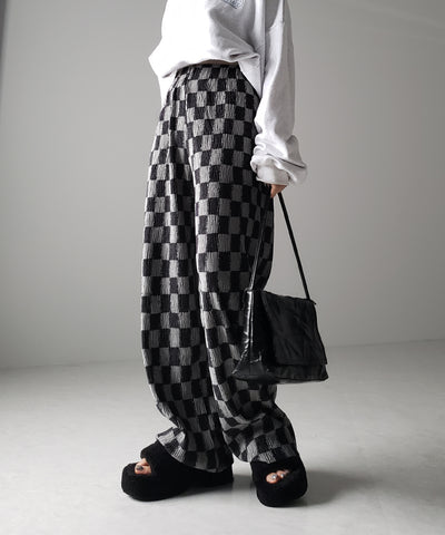 ブロックチェックスムースベロアパンツ