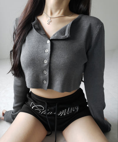 ミニボタンショートリブニットカーディガン ／ mini button short rib knit cardigan