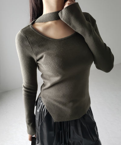 【 ２color 】チョーカーリブニットトップス ／choker lib knit tops