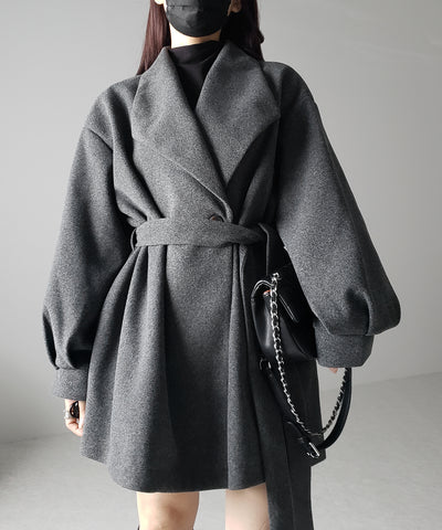 【３色展開／ベルト付】ウエストマークオーバーメルトンミドルコート