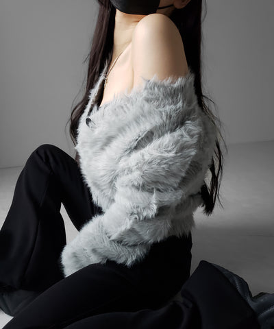 ブラックボタンショートシャギーニットカーディガン ／ black button short shaggy knit cardigan