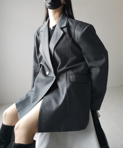 オーバーショルダードロストビッグテーラードジャケット ／ over shoulder drawstring big tailored jacket