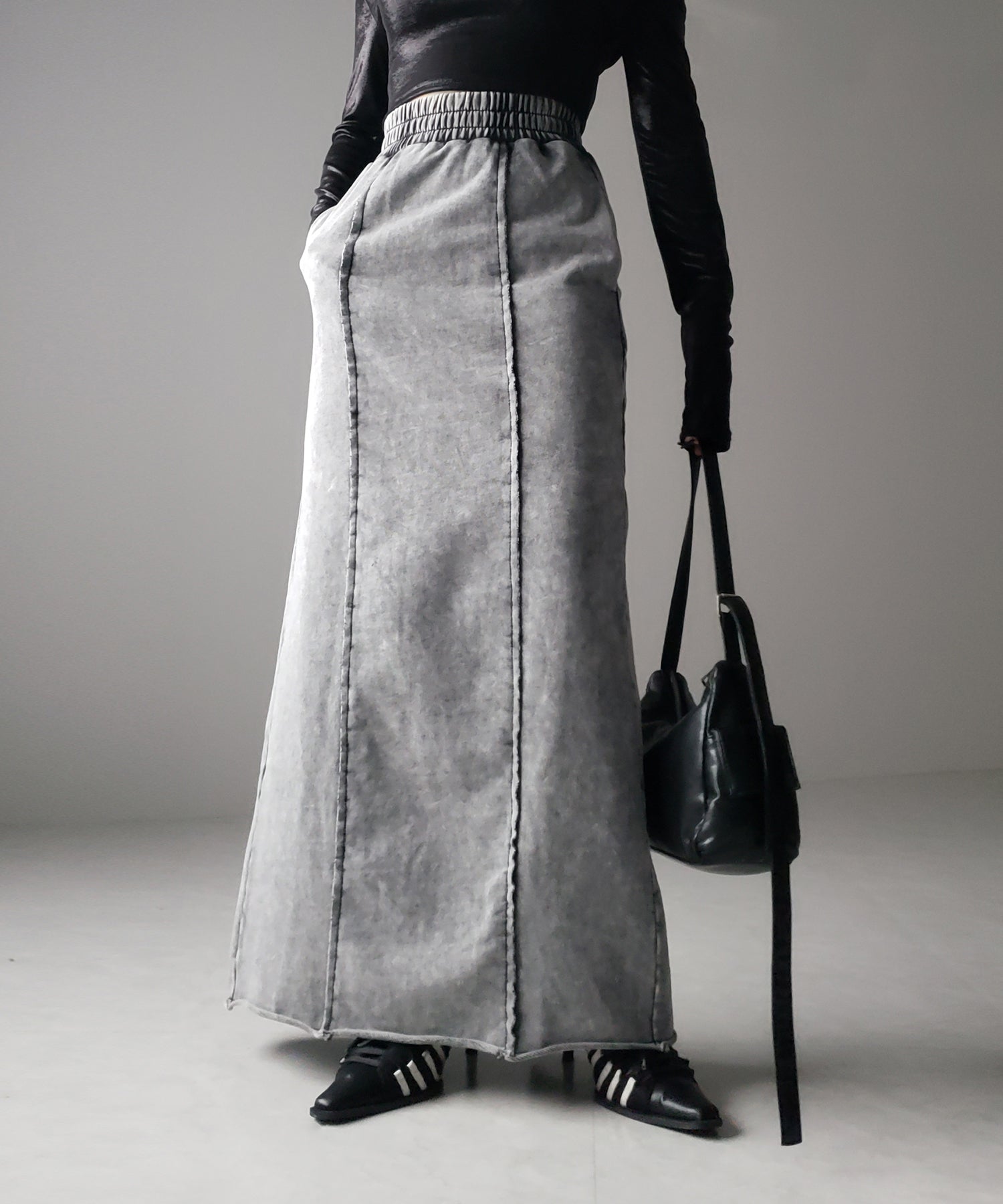 ヴィンテージブリーチウォッシュストレートスウェットロングスカート ／ Vintage bleach wash straight sweat long skirt