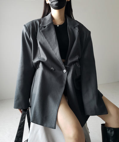 オーバーショルダードロストビッグテーラードジャケット ／ over shoulder drawstring big tailored jacket