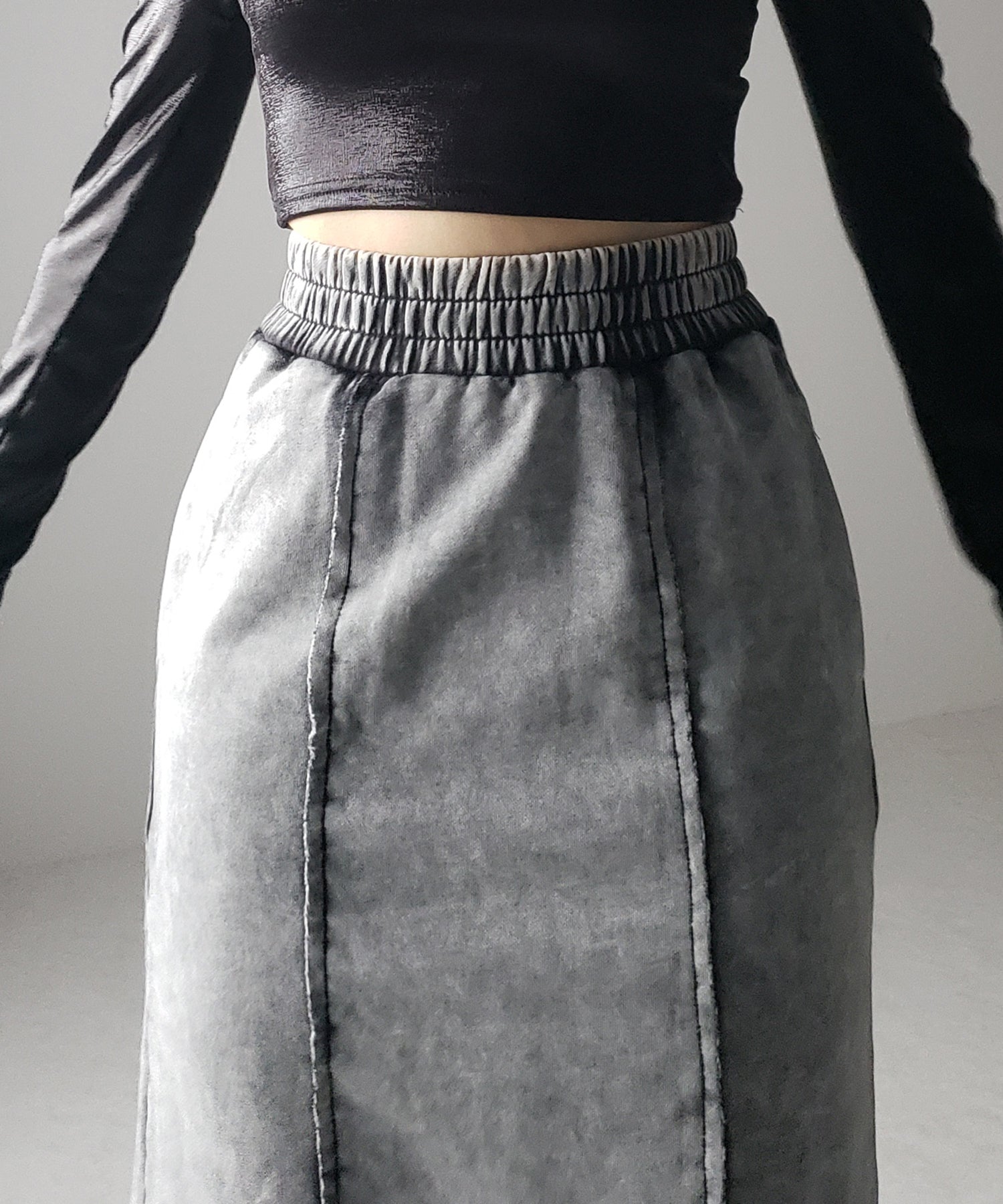 ヴィンテージブリーチウォッシュストレートスウェットロングスカート ／ Vintage bleach wash straight sweat long skirt