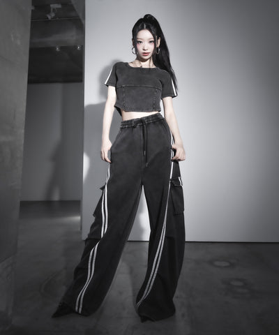 【 ２color ／裾絞り可能２WAY 】ピグメントヴィンテージサイドラインタックワイドスウェットパンツ ／ pigment vintage sideline tuck wide sweatpants
