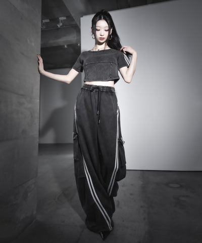 【 ２color ／裾絞り可能２WAY 】ピグメントヴィンテージサイドラインタックワイドスウェットパンツ ／ pigment vintage sideline tuck wide sweatpants