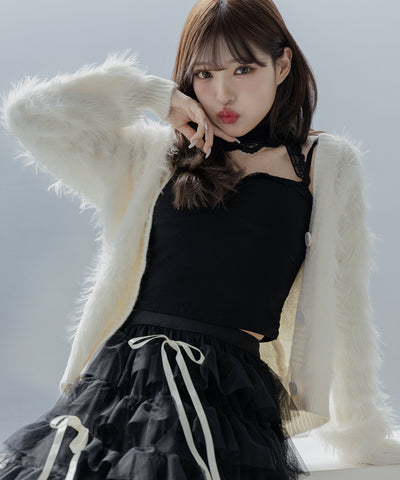 【 ４color 】ストラップリボンバレエコアチュールスカート ／strap ribbon ballet core tulle skirt