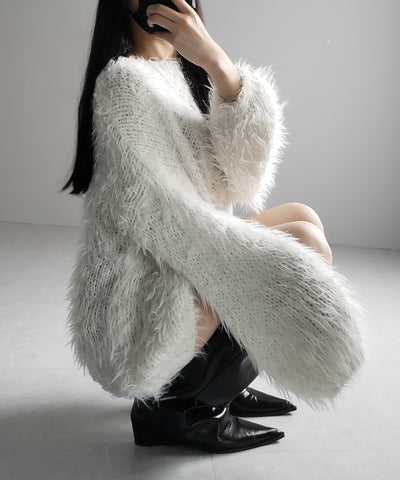 【 ３color 】フラッフィーシャギーボリュームニットミニワンピース ／ fluffy shaggy volume knit mini onepiece