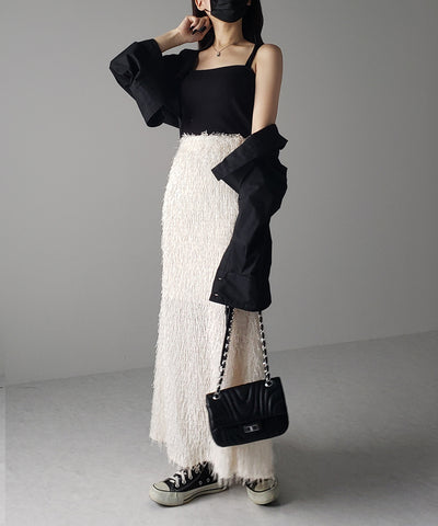 シャギーフリンジロングマーメイドスカート ／shaggy fringe long mermaid skirt
