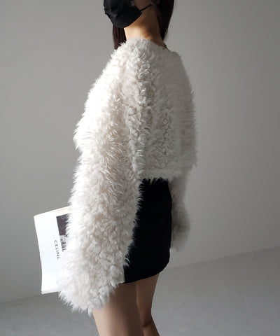 【 ３COLOR 】ロングシャギーボアショートボリュームカーディガン