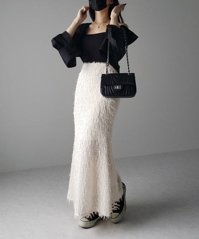 シャギーフリンジロングマーメイドスカート ／shaggy fringe long mermaid skirt