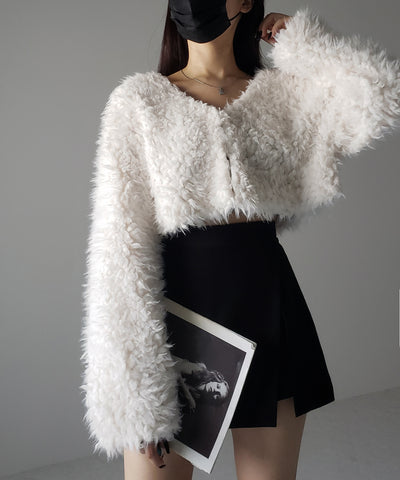 【 ３COLOR 】ロングシャギーボアショートボリュームカーディガン