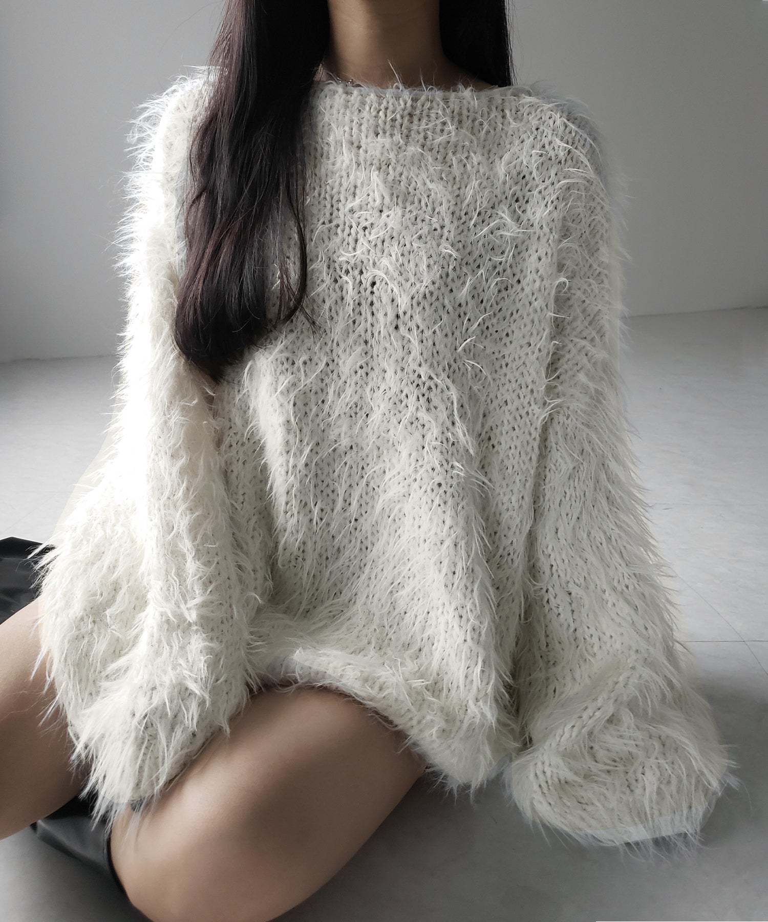 【 ３color 】フラッフィーシャギーボリュームニットミニワンピース ／ fluffy shaggy volume knit mini onepiece