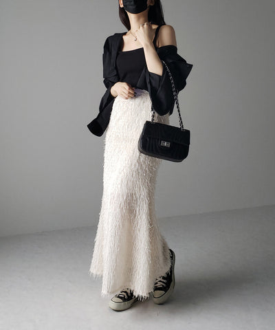 シャギーフリンジロングマーメイドスカート ／shaggy fringe long mermaid skirt