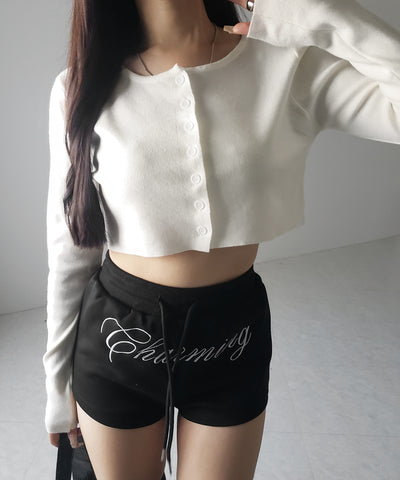 ミニボタンショートリブニットカーディガン ／ mini button short rib knit cardigan