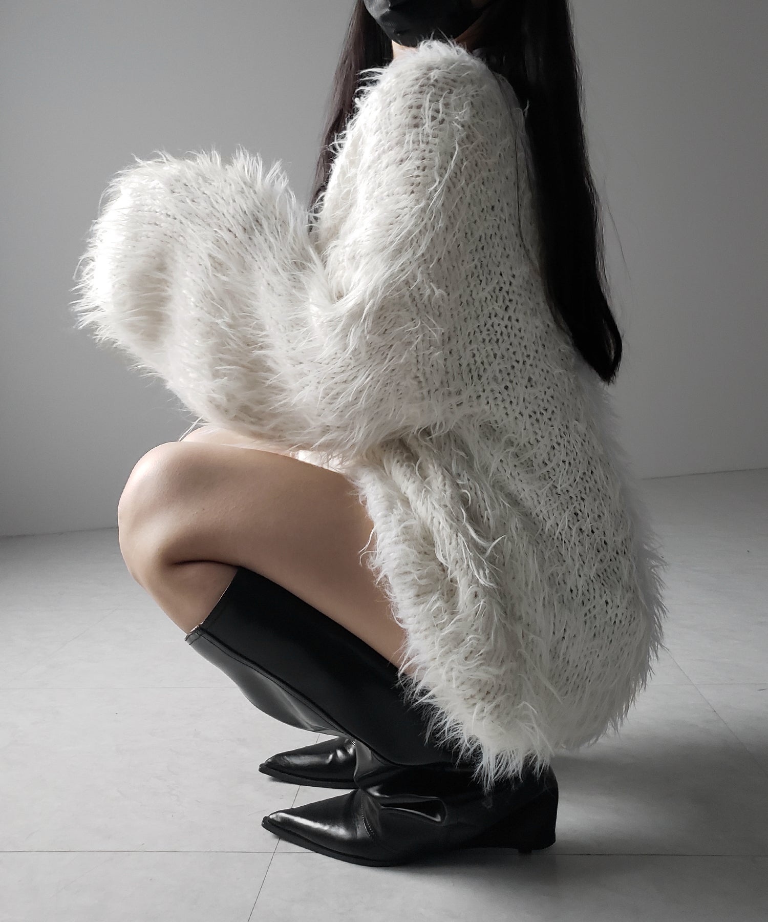【 ３color 】フラッフィーシャギーボリュームニットミニワンピース ／ fluffy shaggy volume knit mini onepiece