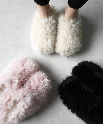 クリンクルフェイクファールームシューズ ／ crinkle fake fur room shoes