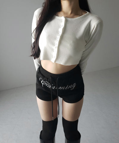 ミニボタンショートリブニットカーディガン ／ mini button short rib knit cardigan