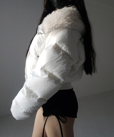フェイクファー襟レディパフショートダウンジャケット ／ fakefur collar lady puff short down jacket