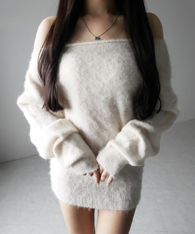 オフショルダーレディニットミニワンピース ／ off shoulder lady knit mini onepiece