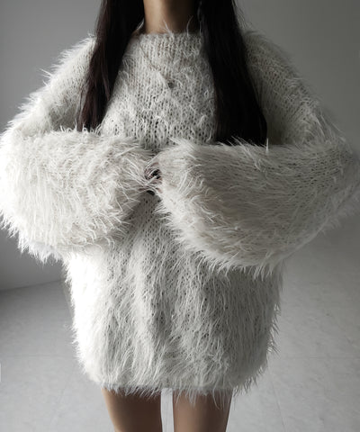 【 ３color 】フラッフィーシャギーボリュームニットミニワンピース ／ fluffy shaggy volume knit mini onepiece