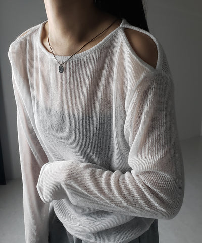 【 ３color 】カットアウトショルダールーズシアートップス ／ cutout shoulder loose sheer tops