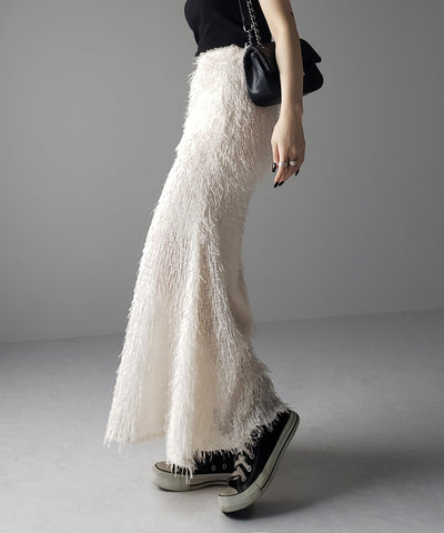 シャギーフリンジロングマーメイドスカート ／shaggy fringe long mermaid skirt