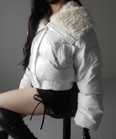 フェイクファー襟レディパフショートダウンジャケット ／ fakefur collar lady puff short down jacket