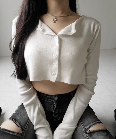 ミニボタンショートリブニットカーディガン ／ mini button short rib knit cardigan