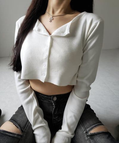 ミニボタンショートリブニットカーディガン ／ mini button short rib knit cardigan