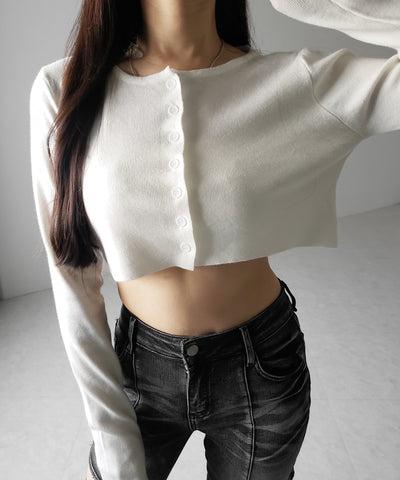 ミニボタンショートリブニットカーディガン ／ mini button short rib knit cardigan