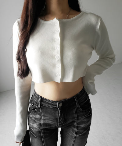 ミニボタンショートリブニットカーディガン ／ mini button short rib knit cardigan
