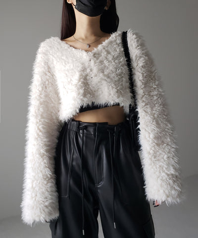 【 ３COLOR 】ロングシャギーボアショートボリュームカーディガン