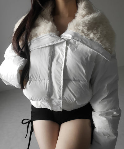 フェイクファー襟レディパフショートダウンジャケット ／ fakefur collar lady puff short down jacket