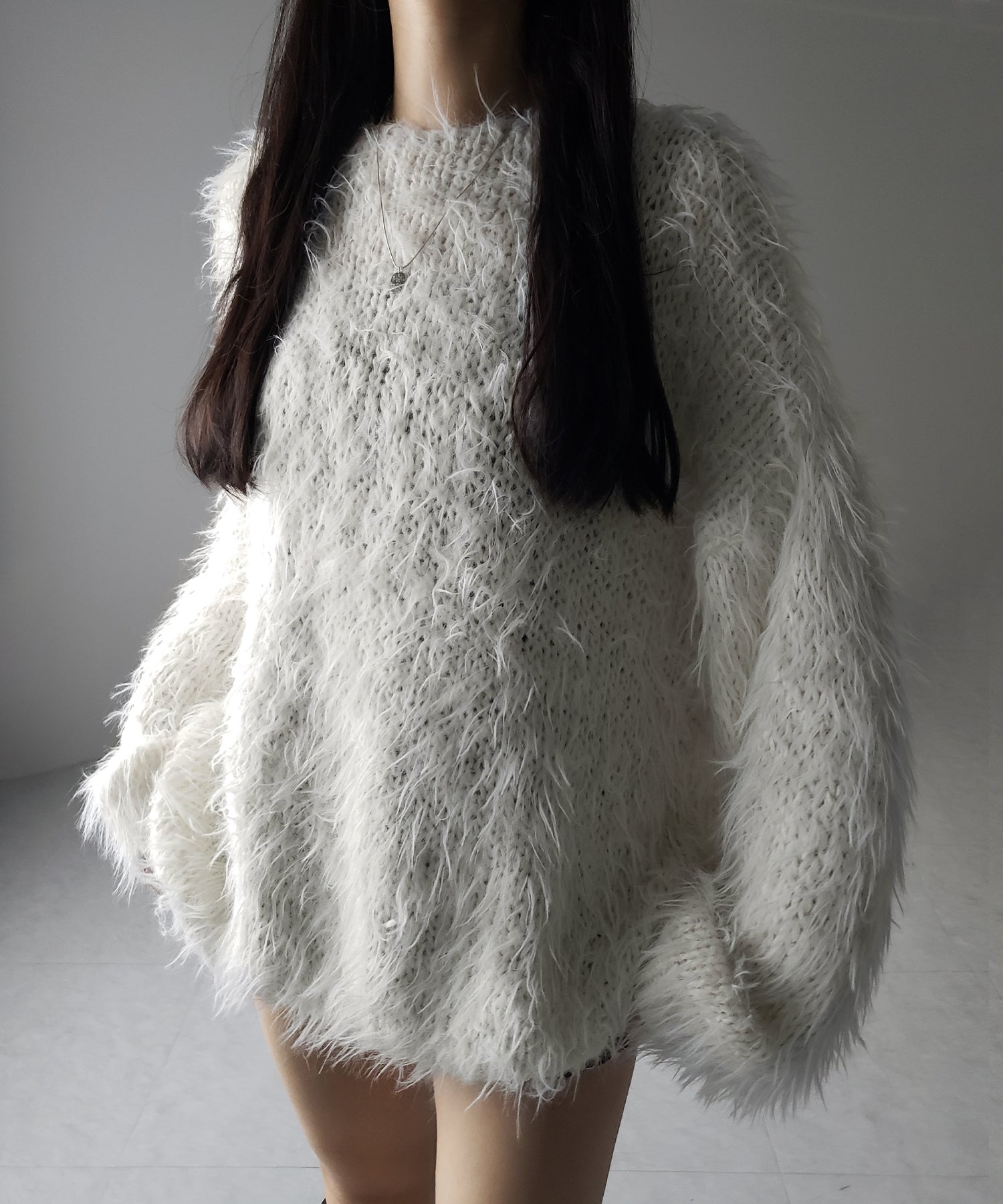 【 ３color 】フラッフィーシャギーボリュームニットミニワンピース ／ fluffy shaggy volume knit mini onepiece