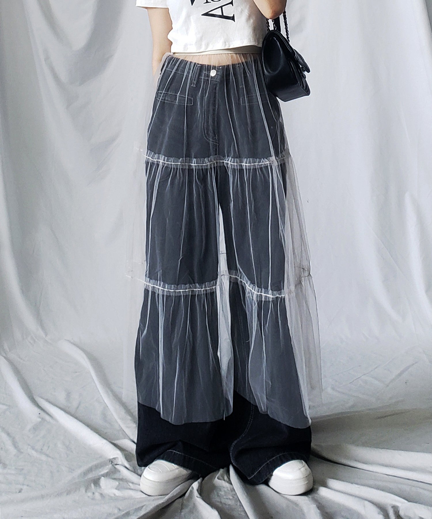 【 ５色展開 】レイヤードチュールギャザースカート