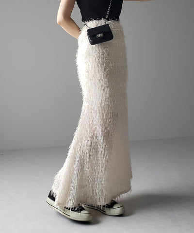 シャギーフリンジロングマーメイドスカート ／shaggy fringe long mermaid skirt
