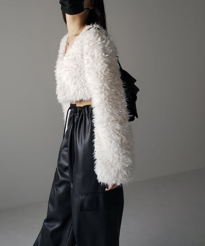 【 ３COLOR 】ロングシャギーボアショートボリュームカーディガン