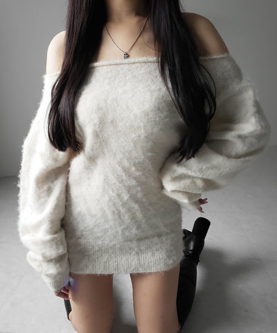 オフショルダーレディニットミニワンピース ／ off shoulder lady knit mini onepiece