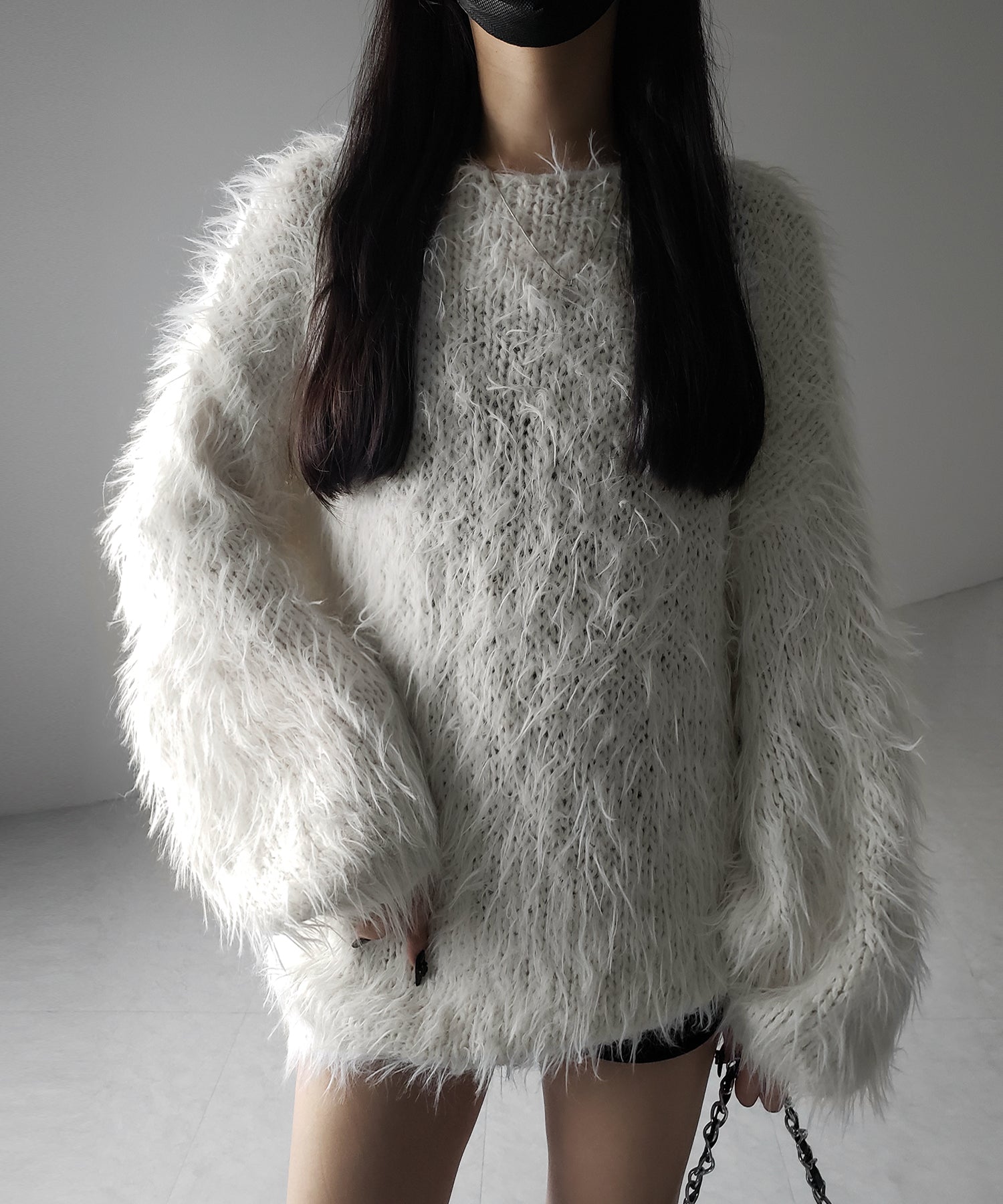 【 ３color 】フラッフィーシャギーボリュームニットミニワンピース ／ fluffy shaggy volume knit mini onepiece
