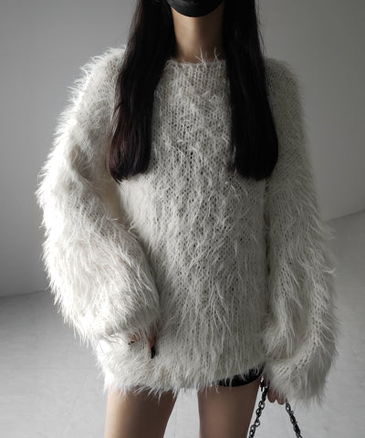 【 ３color 】フラッフィーシャギーボリュームニットミニワンピース ／ fluffy shaggy volume knit mini onepiece