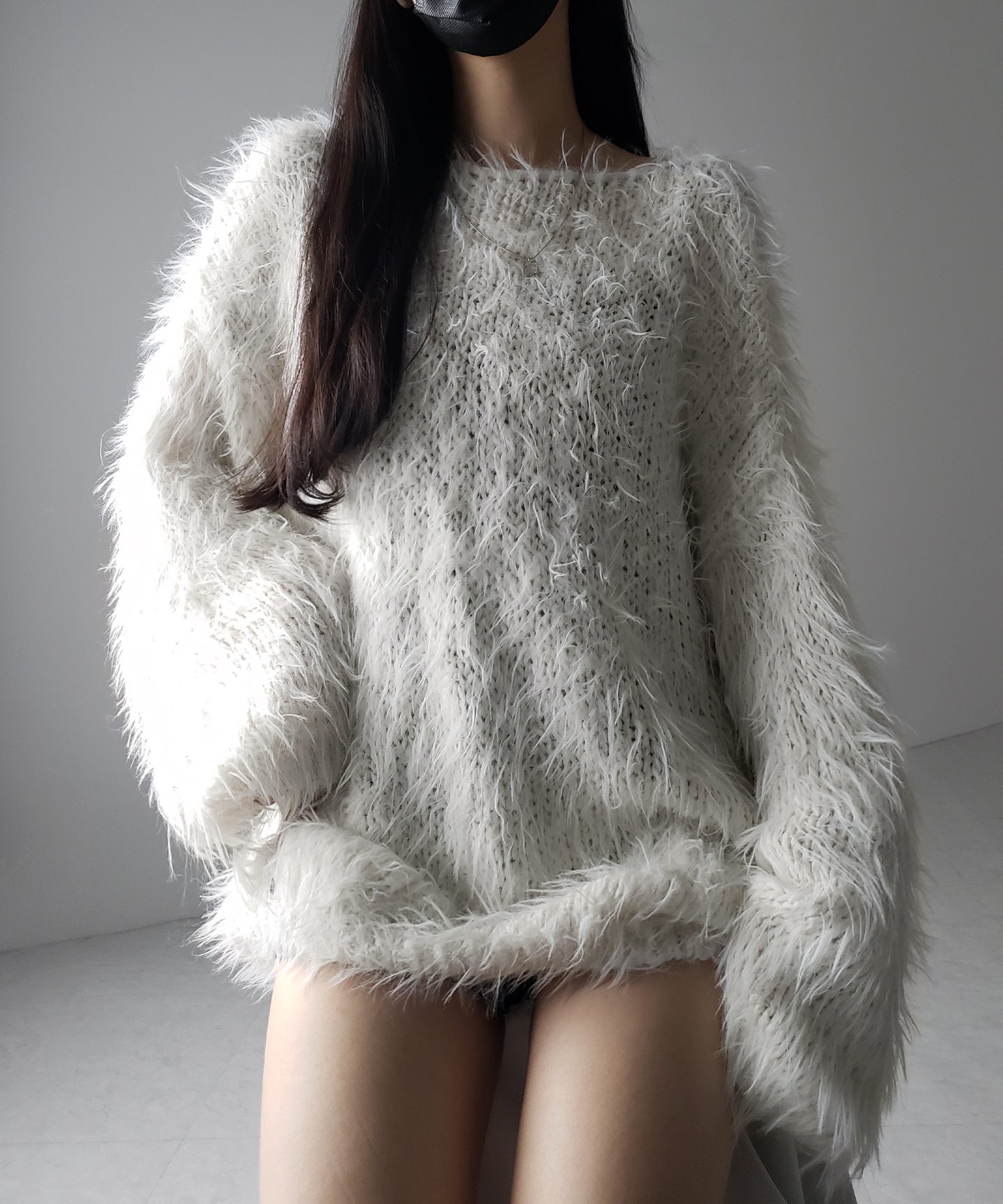 【 ３color 】フラッフィーシャギーボリュームニットミニワンピース ／ fluffy shaggy volume knit mini onepiece