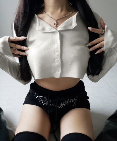 ミニボタンショートリブニットカーディガン ／ mini button short rib knit cardigan