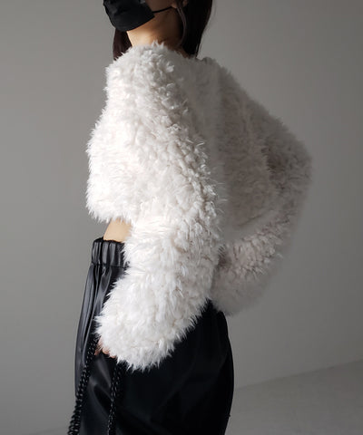 【 ３COLOR 】ロングシャギーボアショートボリュームカーディガン