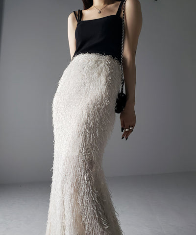 シャギーフリンジロングマーメイドスカート ／shaggy fringe long mermaid skirt