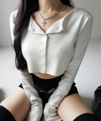 ミニボタンショートリブニットカーディガン ／ mini button short rib knit cardigan