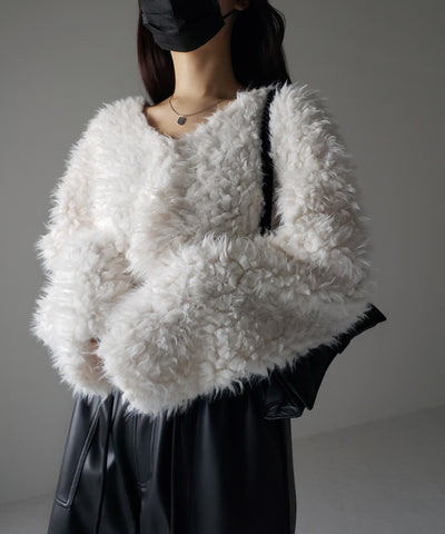 【 ３COLOR 】ロングシャギーボアショートボリュームカーディガン