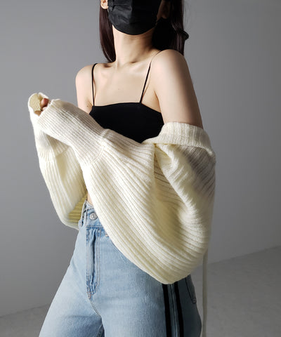 【 ９color 】２WAYリボンモヘアライクショートリブニットカーデ
